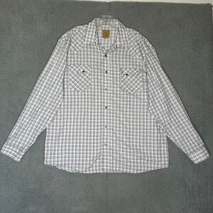 GC Blue Mens XXL White Black Plaid Long Sleeve Western Pearl Snap Shirt